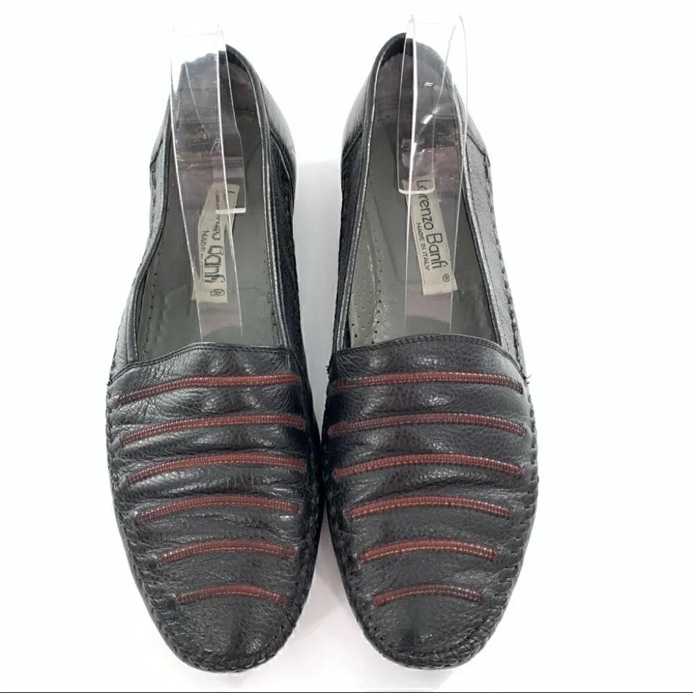 Lorenzo Banfi mens loafers size 9 black Italian leather vintage 80s 90s